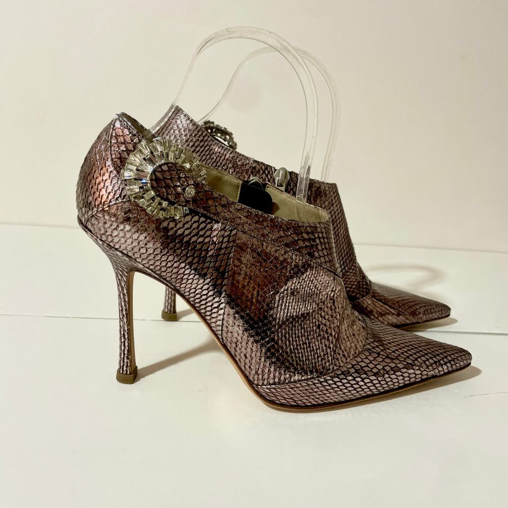 Jimmy Choo Metallic Snakeskin Ankle Boots Rhinestone Crystal Embellished sz 38